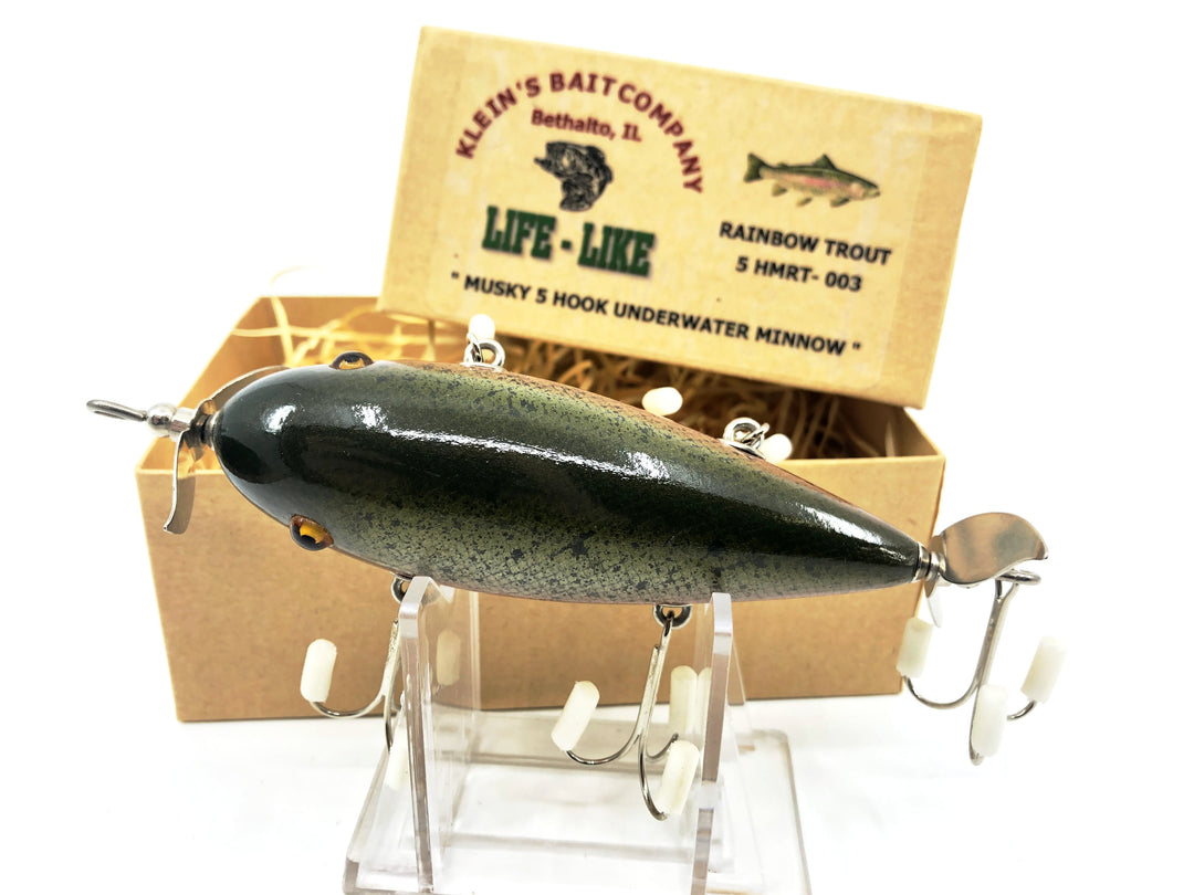 Klein's Bait Company Life-Like Musky 5 Hook Underwater Minnow, Rainbow Trout Color with Box