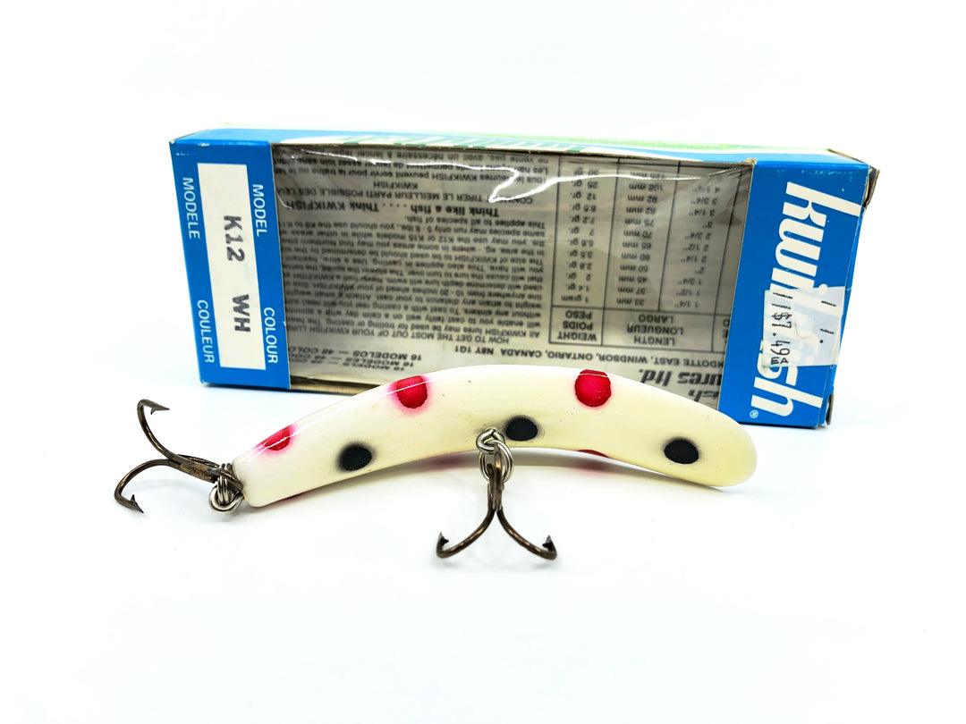 Pre Luhr-Jensen Kwikfish K12, WH White/Red & Black Spots Color New in Box Old Stock