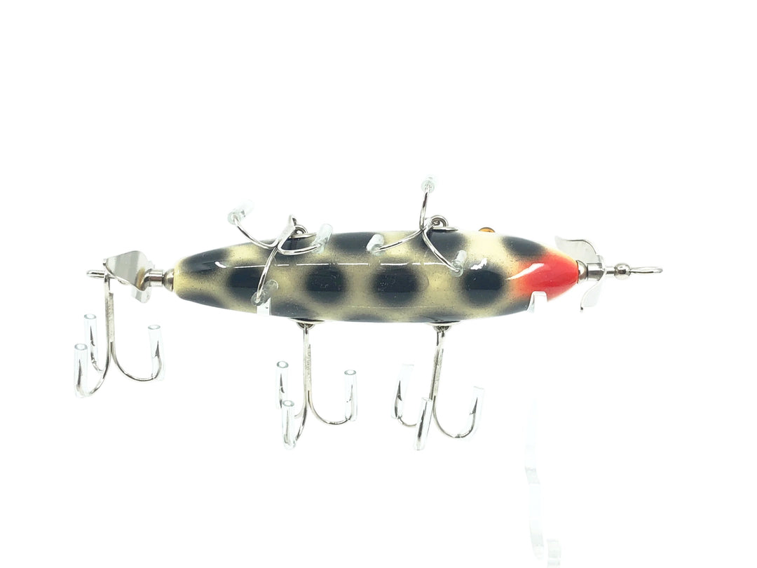 Musky Dan (XXX Lures) 5 Hook 150 Lure, White/Black Dots w/COA