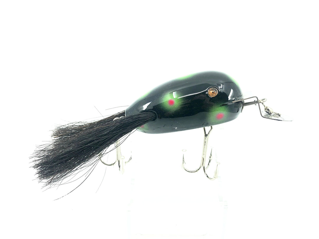 Musky Dan (XXX Lures) Husky Dingbat, Black/Green & Red Dots Color