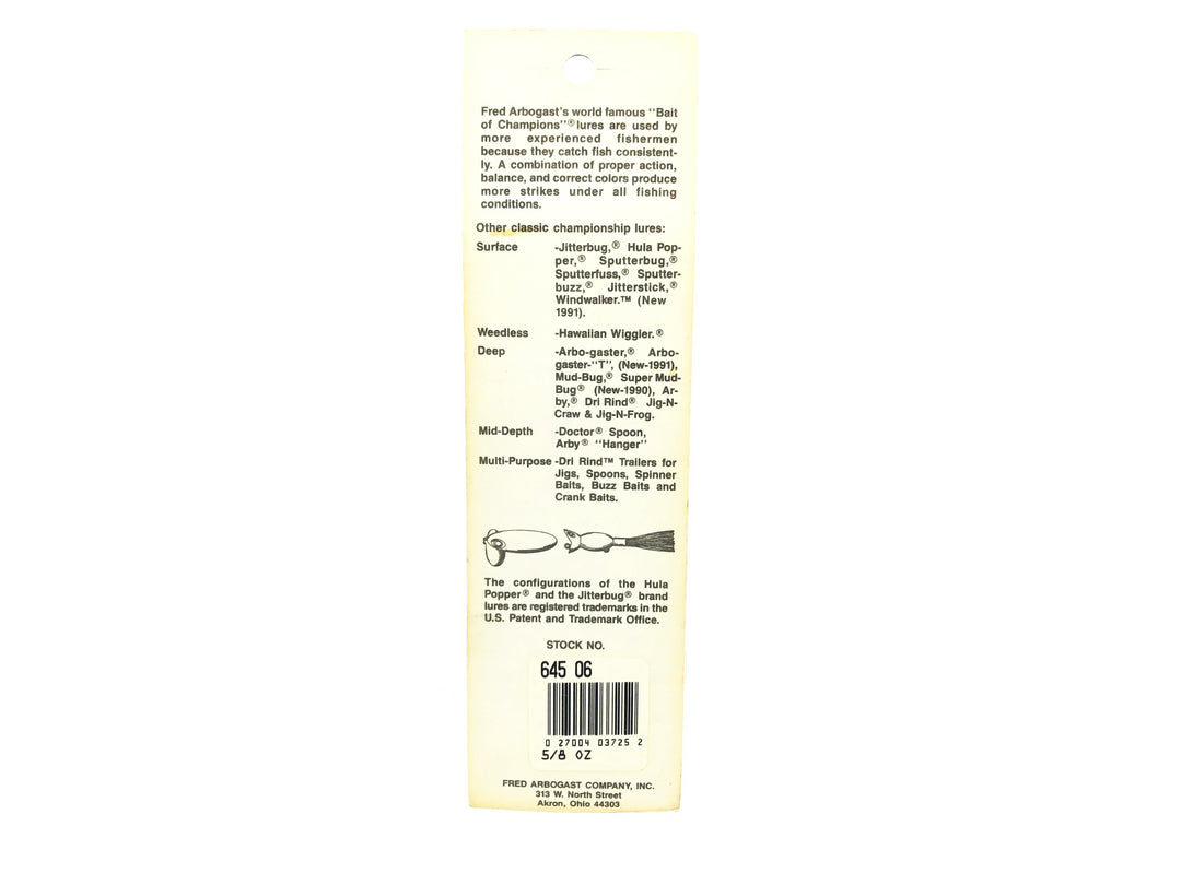 Arbogast Jitterstick, Frog/White Belly Color on Card
