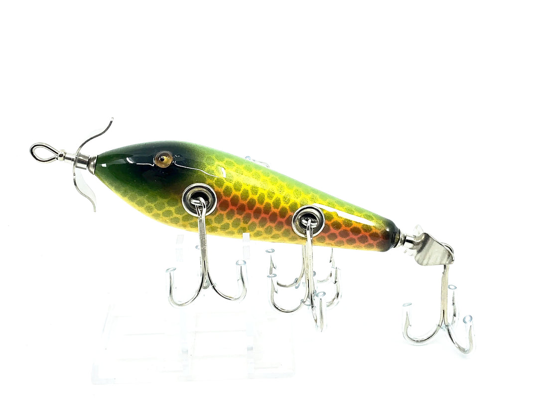 Musky Dan (XXX Lures) 5 Hook Minnow, Green/Yellow/Red Scale