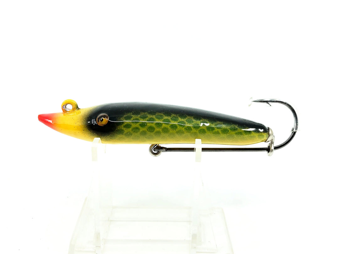 Musky Dan (XXX Lures) Single Hook Pikaroon, Green Scale/Yellow Belly Color