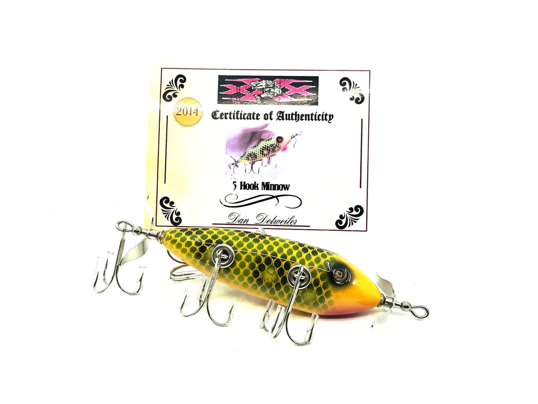 Musky Dan (XXX Lures) 5 Hook 150 Lure, Frog Spot/Yellow Head w/COA