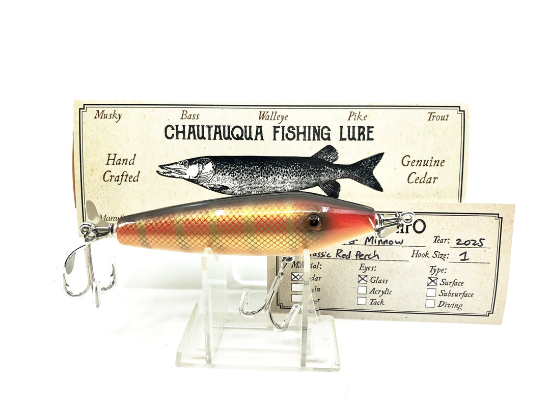 Chautauqua Topwater Minnow, Classic Red Perch Color