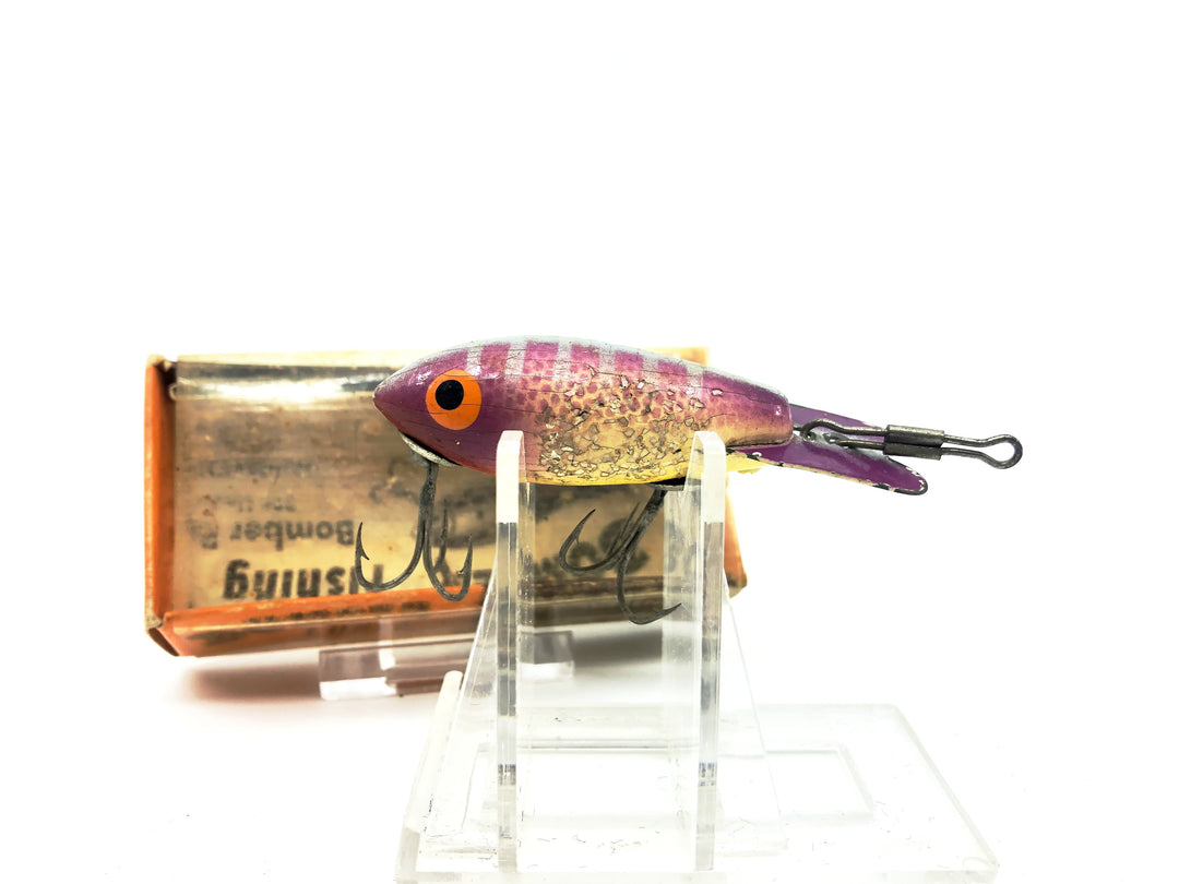 Bomber Wooden 300 Series, #71 Purple Back/Yellow Belly/Silver Sparkle with Box