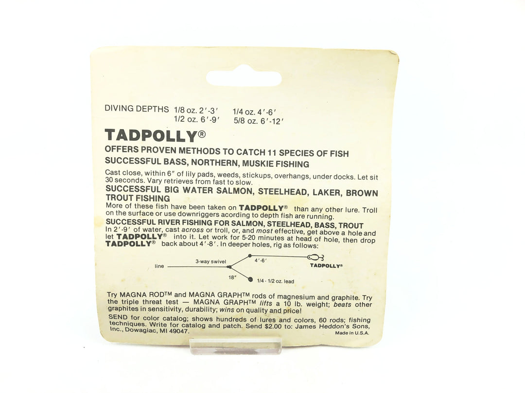 Heddon Jointed Tadpolly 9015, RFB Fluorescent Black Spot Card
