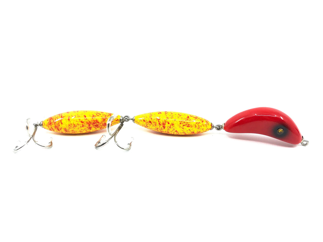 Musky Dan (XXX Lures) Triple Jointed, Red Head/Yellow Speckles - Jig-L-Worm