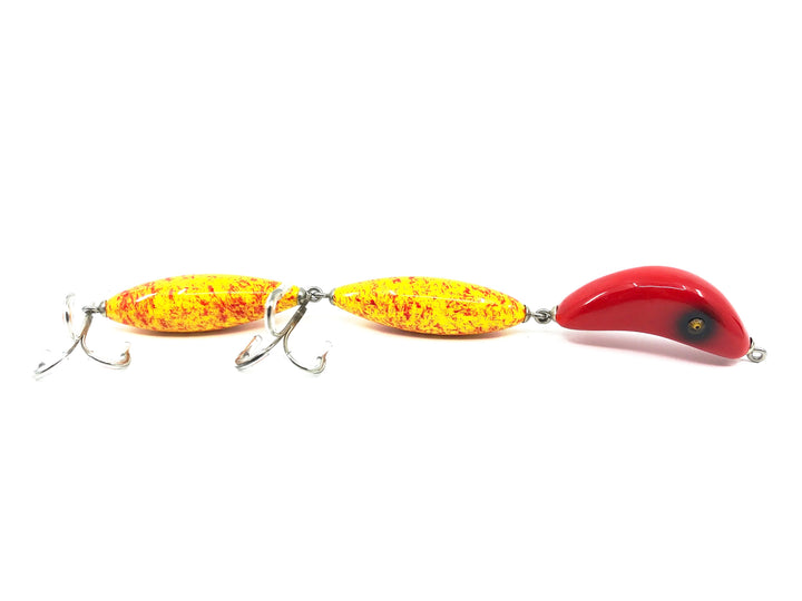 Musky Dan (XXX Lures) Triple Jointed, Red Head/Yellow Speckles - Jig-L-Worm