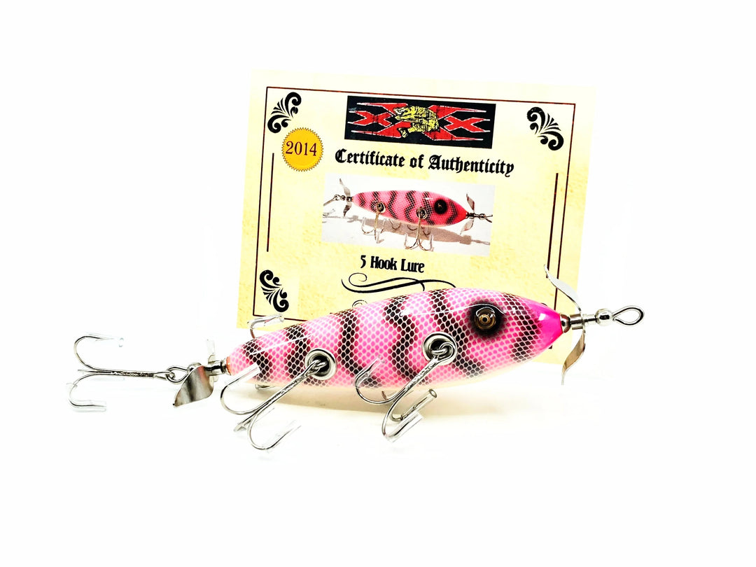 Musky Dan (XXX Lures) 5 Hook Minnow, Pink Tiger Color w/COA