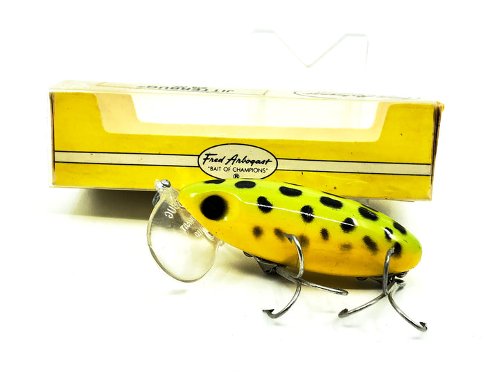 Arbogast Jitterbug Clear Lip 5/8oz, Frog/Yellow Belly Color with Box
