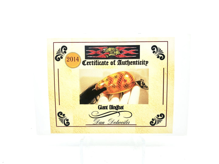 Musky Dan (XXX Lures) Giant Dingbat, Orange/Green & Black Scales w/COA