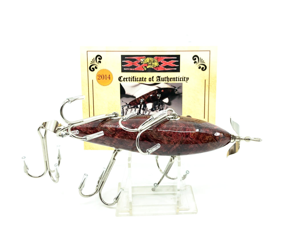 Musky Dan (XXX Lures) 5 Hook Minnow, Dyed Maple Burl w/COA