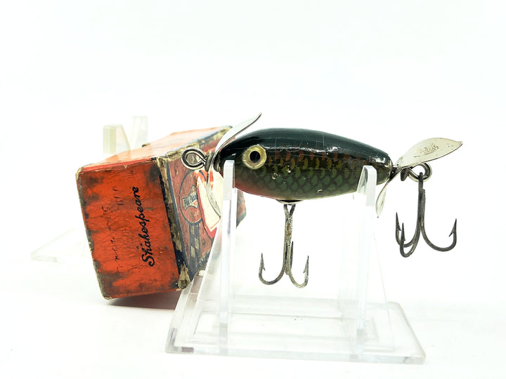 Shakespeare Midget Spinner, Black Back/Red/Green Scale Color with Box
