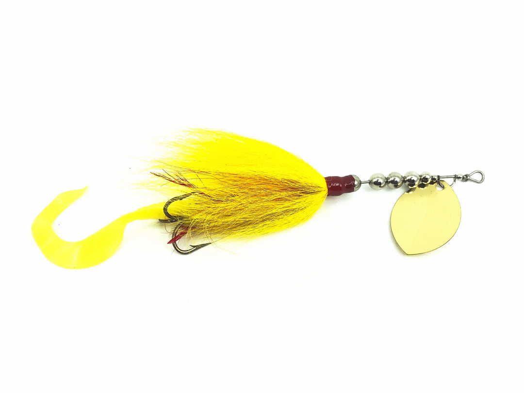Grim Reaper Inline Spinner 1oz, Gold Blade/Yellow Bucktail & Grub Tail