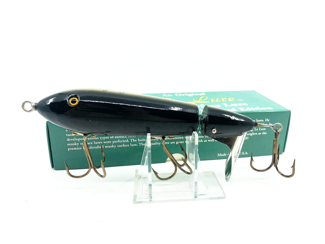 Le Lure Musky Surface Lure, Water Thumper, Black/Gold Back with Box