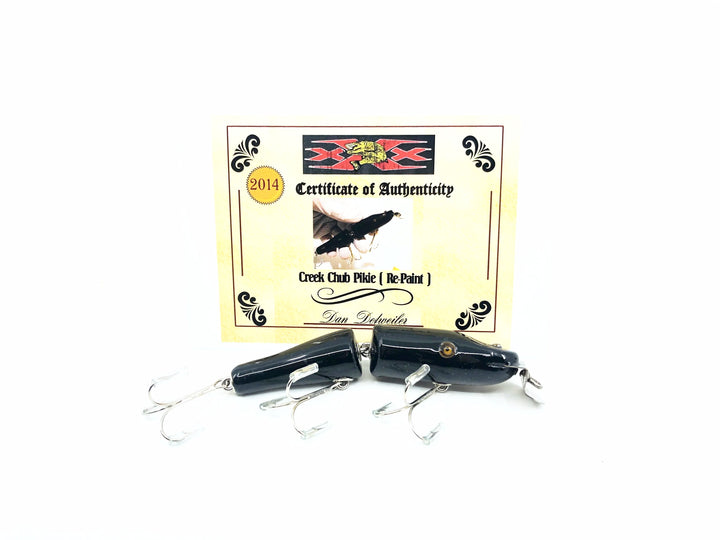 Musky Dan (XXX Lures) Repainted Creek Chub Jointed Pikie (2600), Black Color w/COA