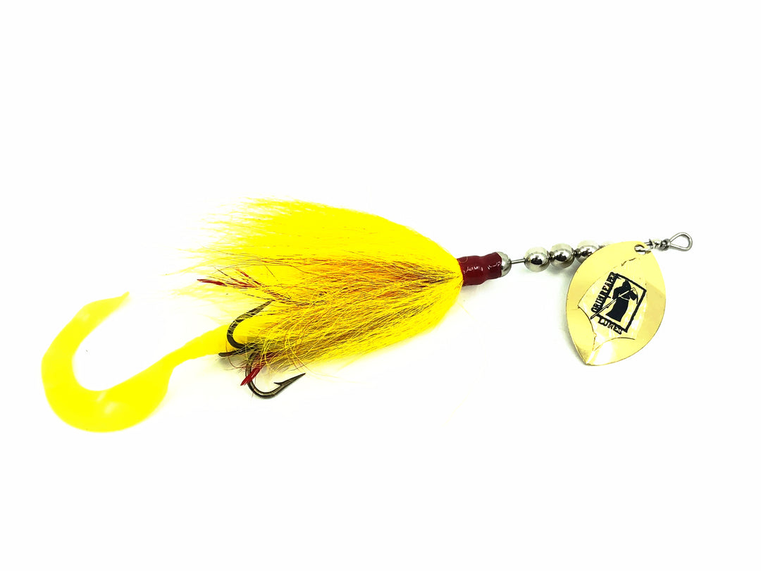 Grim Reaper Inline Spinner 1oz, Gold Blade/Yellow Bucktail & Grub Tail