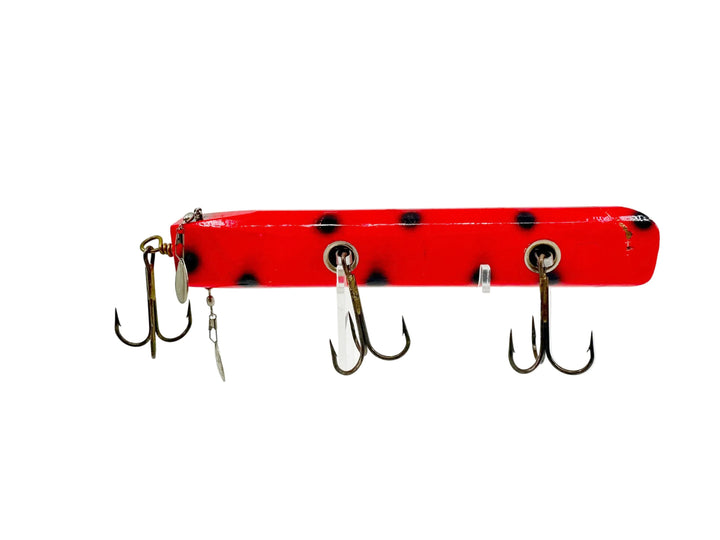 Unknown Musky Jerkbait, Fluorescent Red/Black Dots