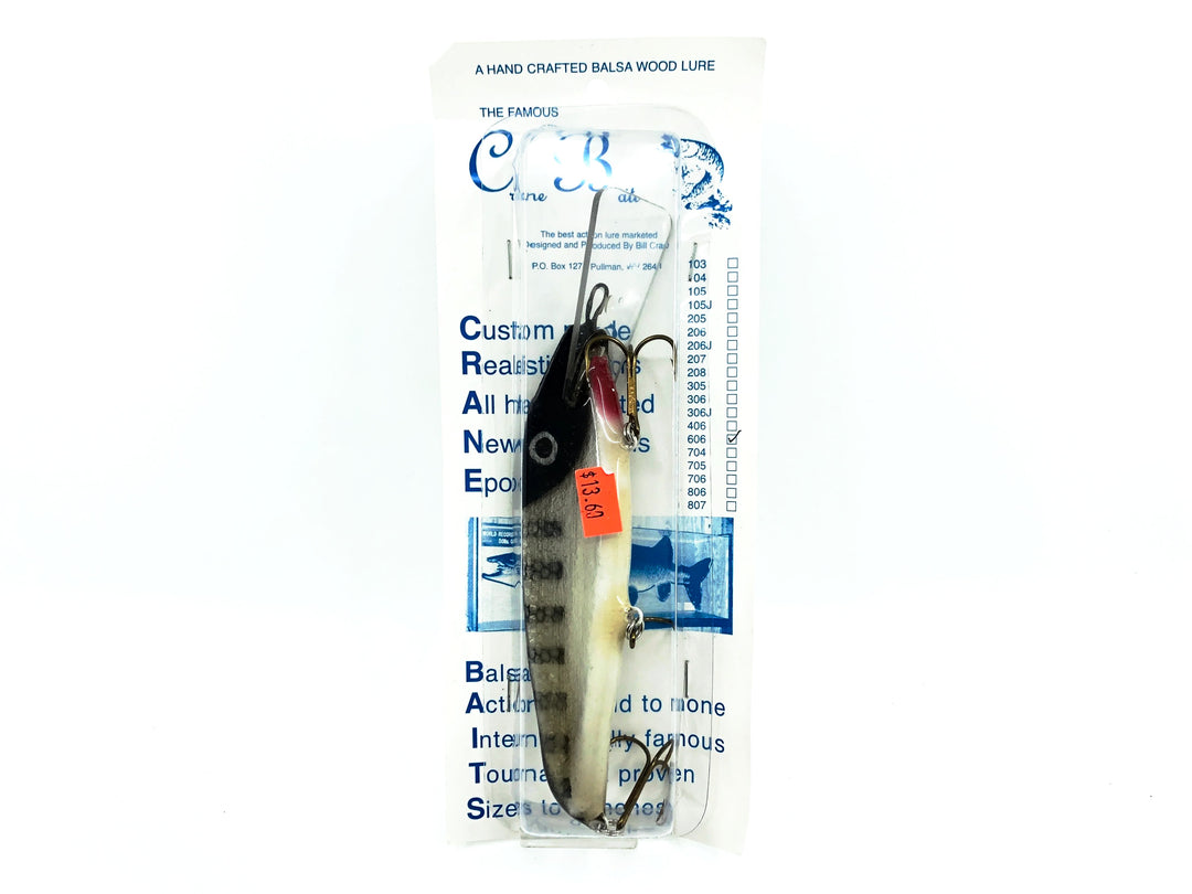 Crane 606 Musky Bait, Black Bars/White Belly Color, New on Card