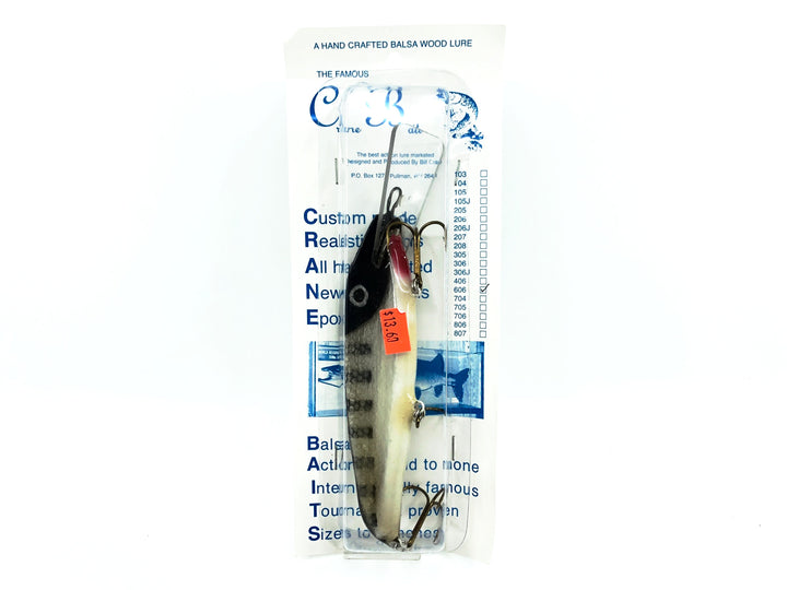 Crane 606 Musky Bait, Black Bars/White Belly Color, New on Card