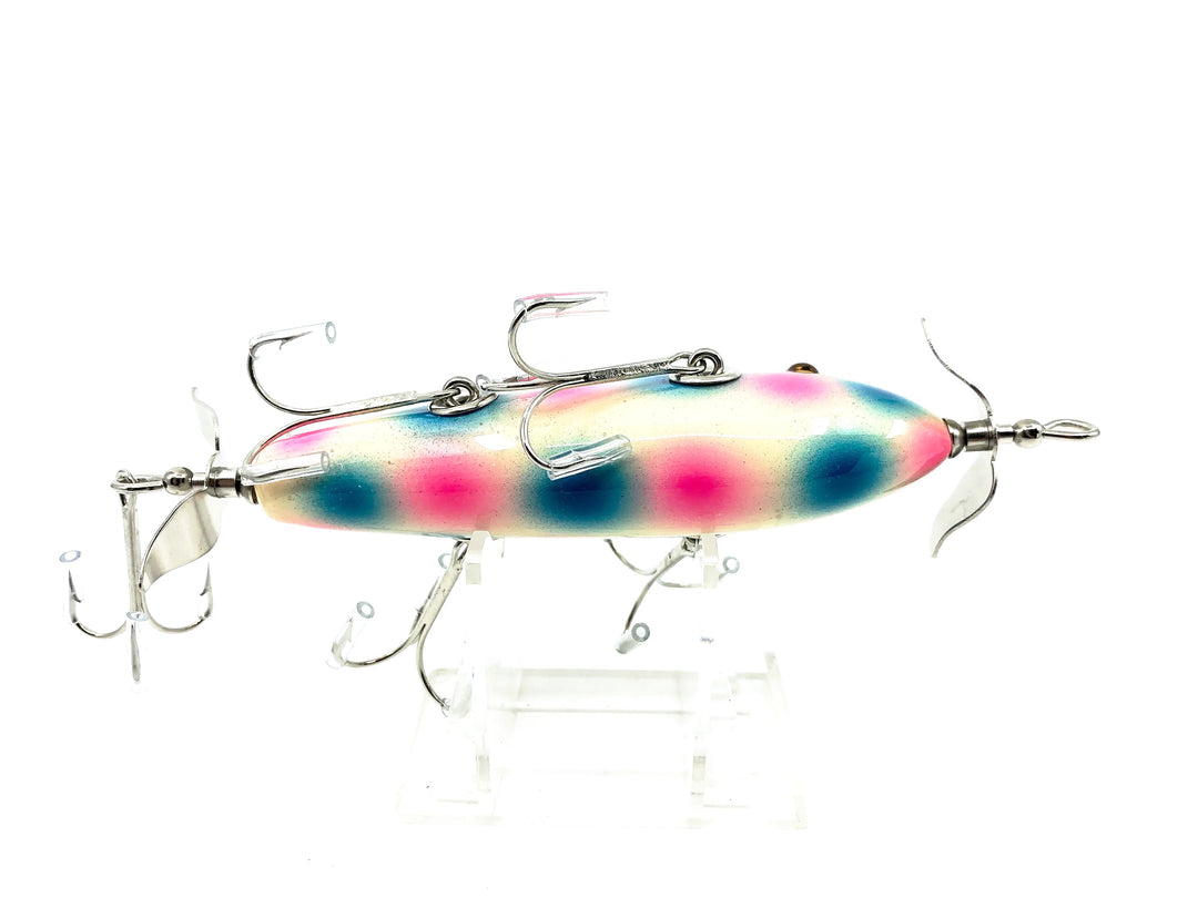 Musky Dan (XXX Lures) 5 Hook Minnow, White/Blue & Pink Spot w/COA