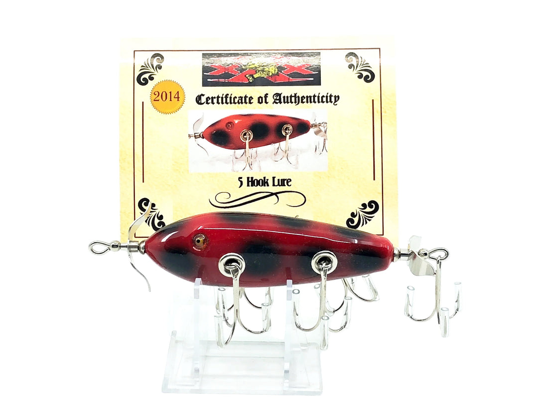 Musky Dan (XXX Lures) 5 Hook Minnow, Red/Black Spots w/COA