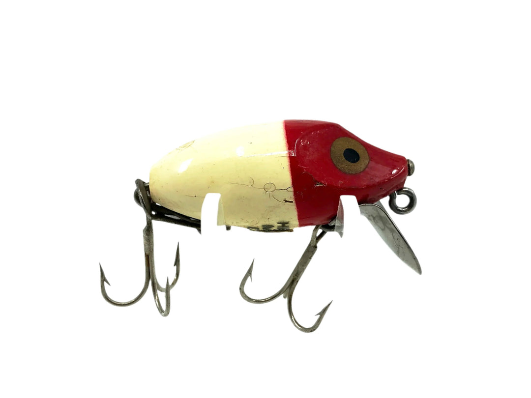 Heddon Wooden Midgit Digit River Runt, Red Head/White Color