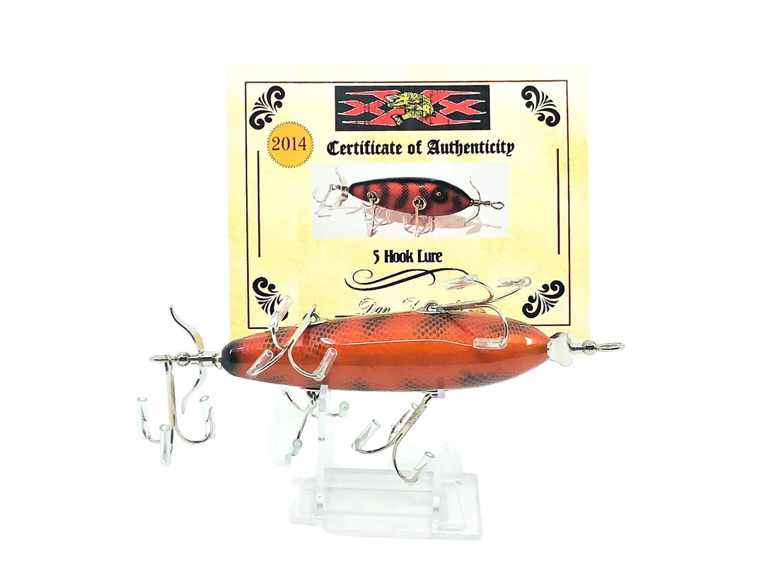Musky Dan (XXX Lures) 5 Hook 150 Lure, Dark Red Crawdad w/COA
