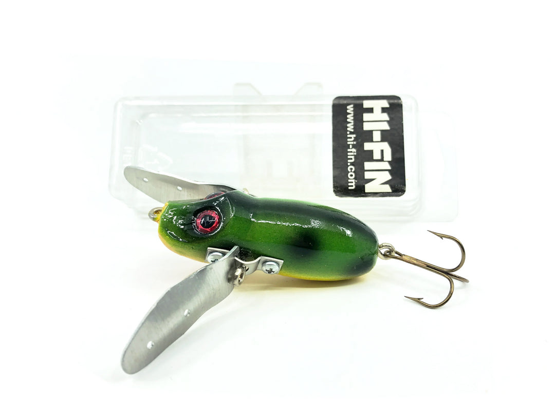 Hi-Fin Bass Creeper Lure, Green/Black Dots/Yellow Belly Color in Box