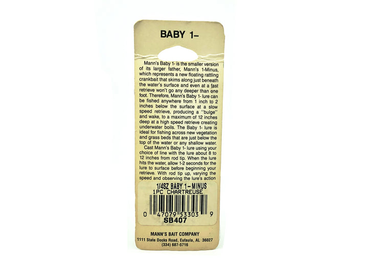 Mann's Baby 1- Minus, Chartreuse Color on Card