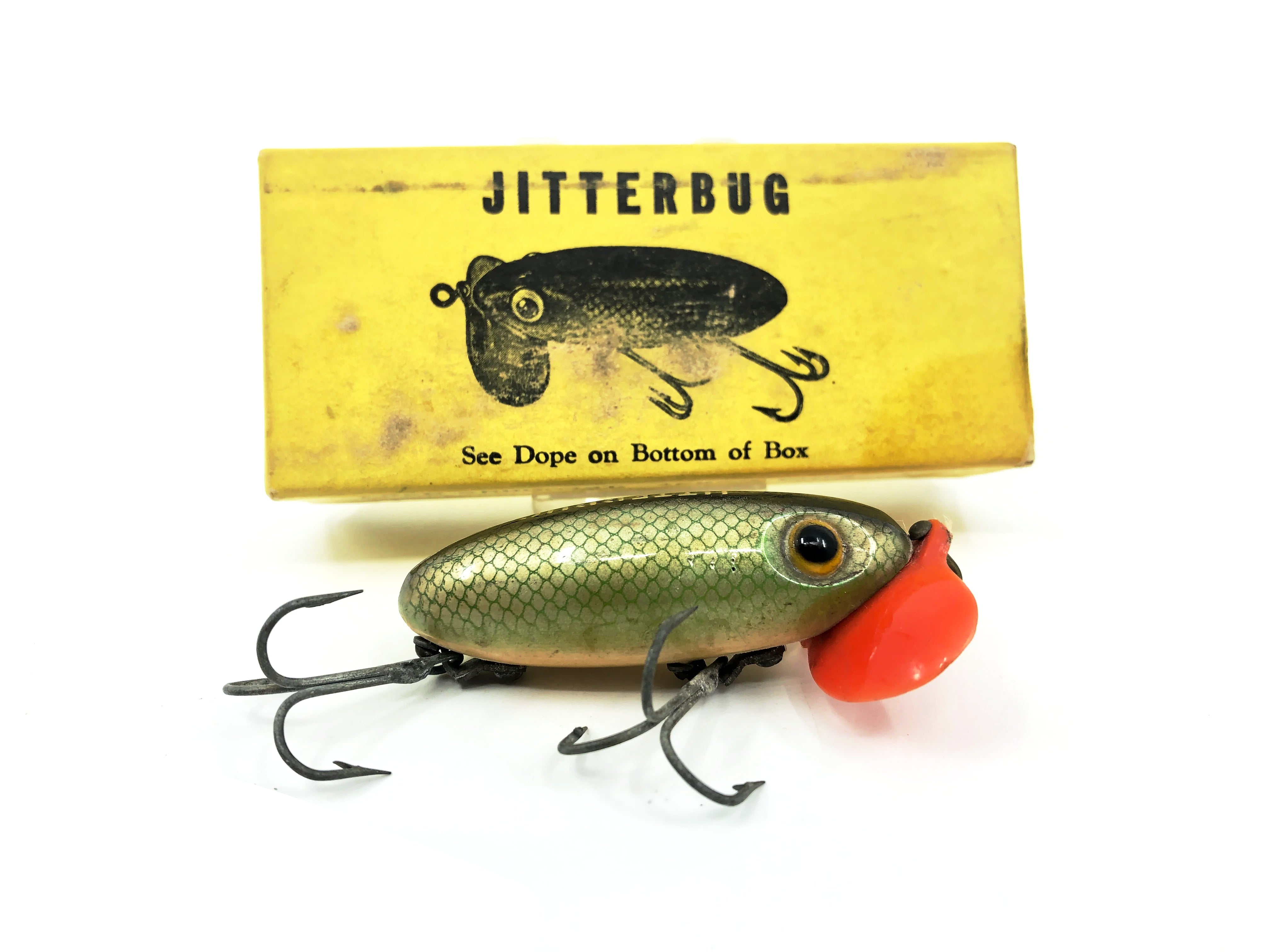 Arbogast Plastic Red Lip Jitterbug 1940's WWII Era, #26 Green Scale Co ...