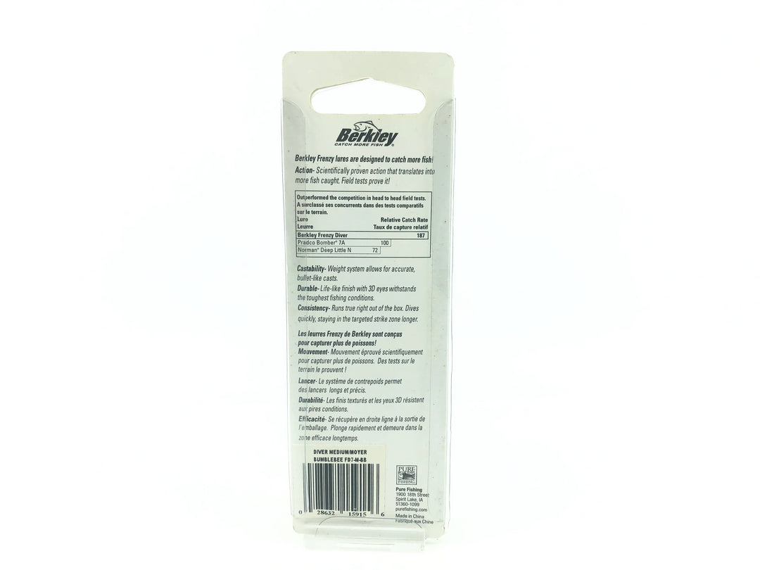 Berkley Frenzy Diver Shallow Bumble Bee Color, New on Card, Old Stock