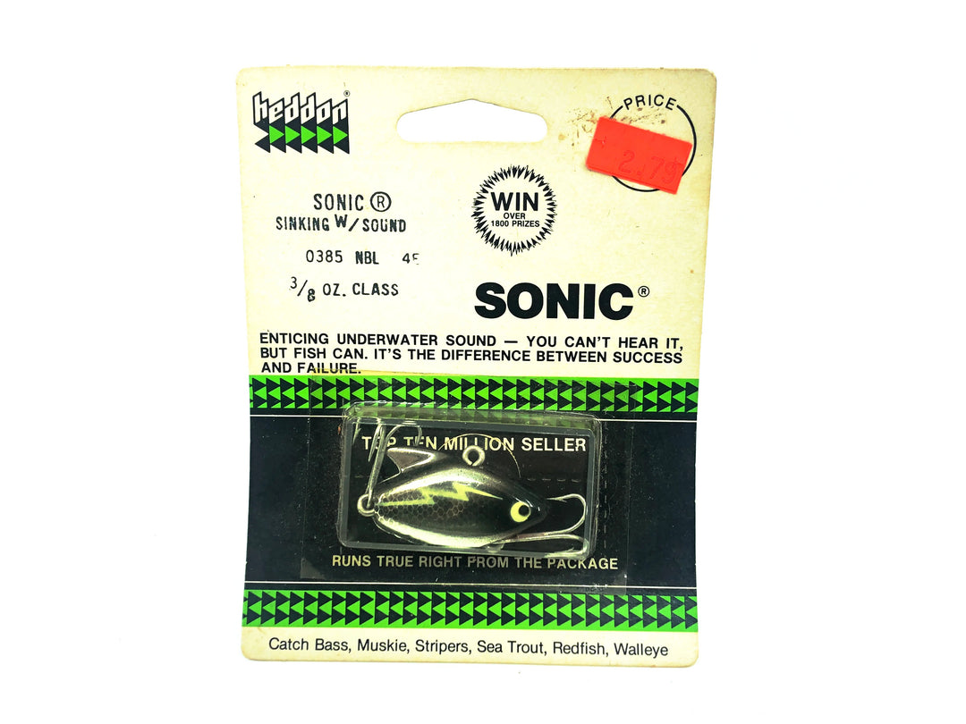 Heddon Sonic 385, NBL Nickle/Black Shiner Color on Card