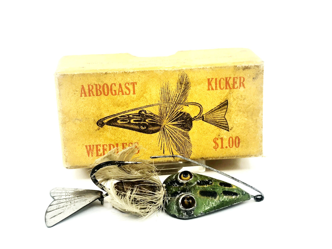 Mitch12Arbogast Weedless Kicker, Frog w/Box - Early 1930s