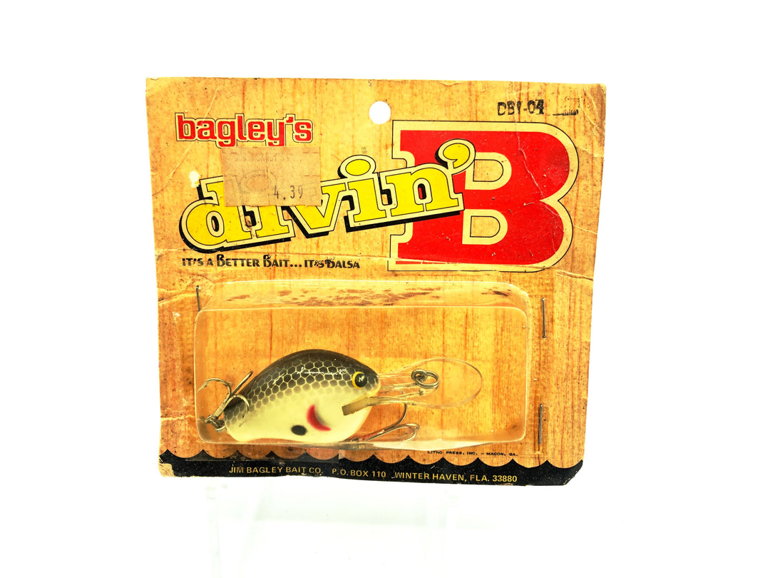 Bagley Balsa Diving B1 DB1-04, Black on White Shad  on Card