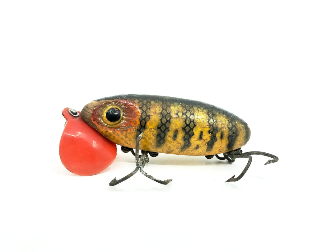 Arbogast Plastic White Lip Jitterbug 1940's WWII Era, Perch Color - War Bug!