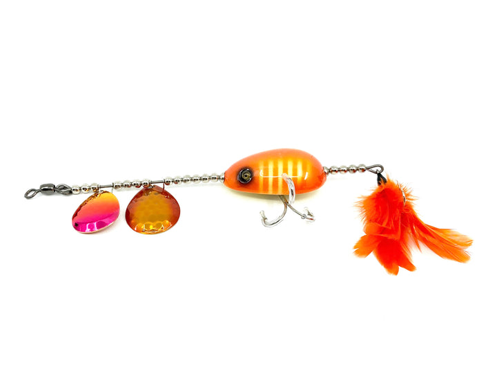 Musky Dan (XXX Lures) Kent Frog Spinner, White/Orange Ribs Color