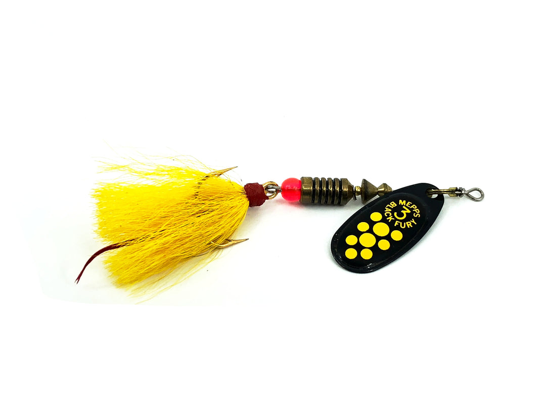 Mepps Black Fury #3, Yellow Treble/Black/Yellow Spots Color
