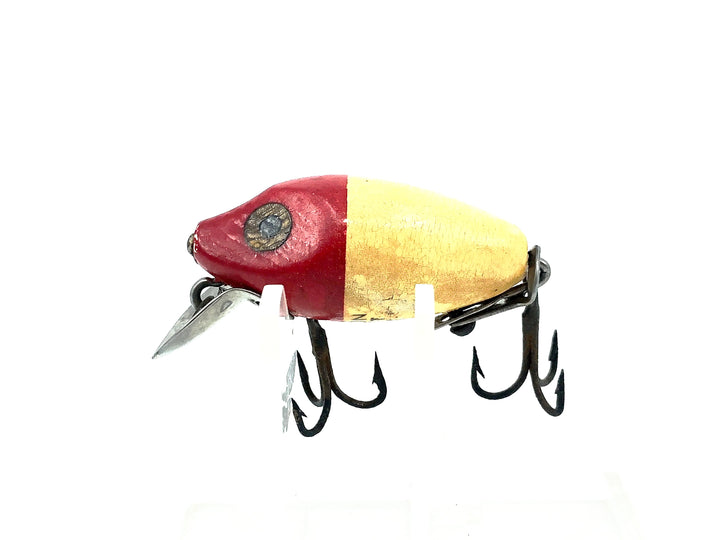 Heddon Wooden Midgit Digit River Runt, Red Head/White Color