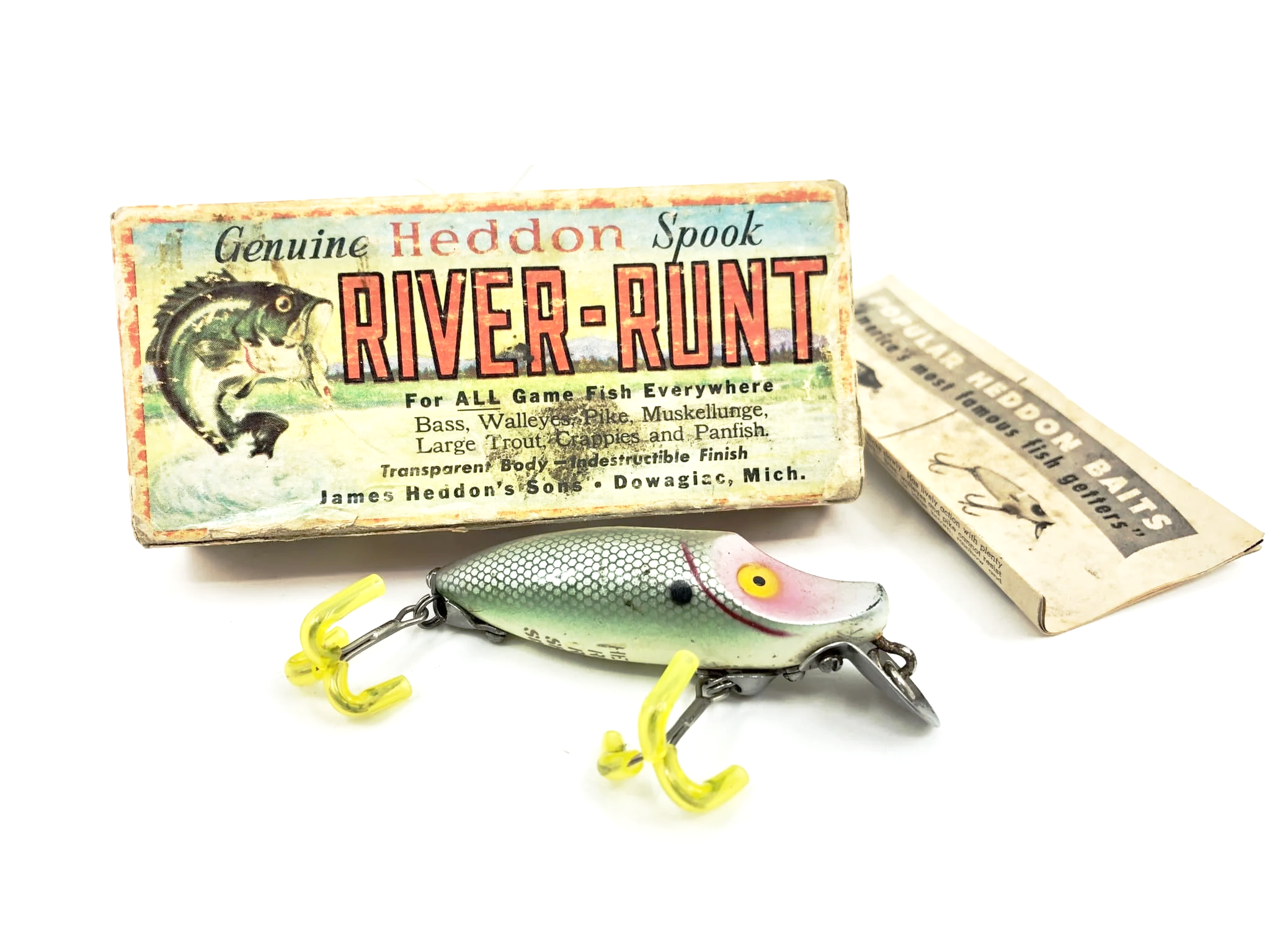 Leurre De Pêche Vintage Heddon River Runt Spook Sinker 9110-XRY Yeux Dorés - Avec Boîte NEUF