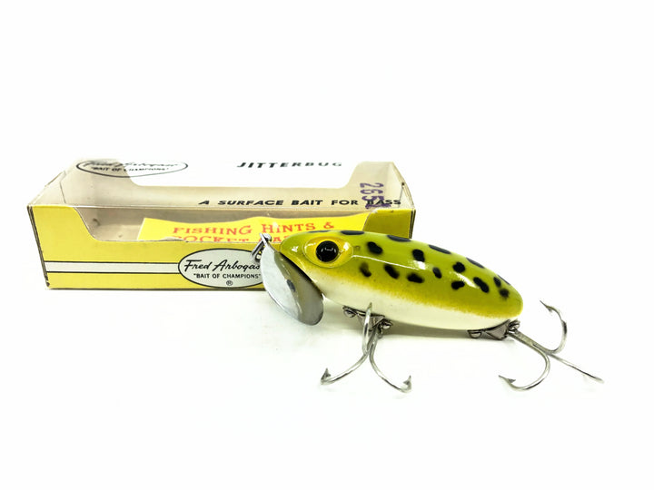 Arbogast Jitterbug 5/8oz, F Frog Color with Box, Bugged-Eyed Model