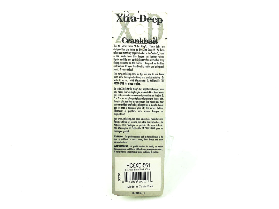 Strike King Xtra-Deep 6XD Series, #561 Powder Blue Back Chartreuse Color New on Card
