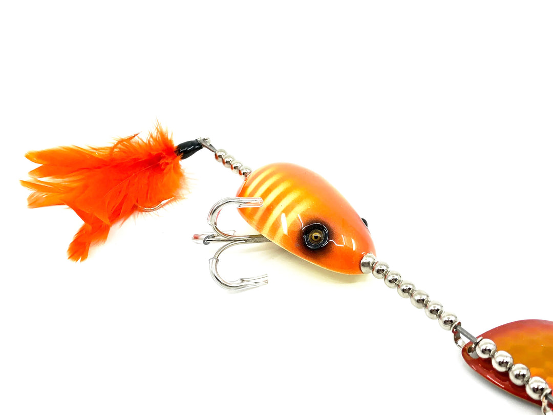 Musky Dan (XXX Lures) Kent Frog Spinner, White/Orange Ribs Color