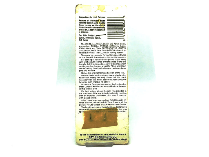 Swedish Pimple Flutter Laker Taker, Nickel/Orange Color New on Card