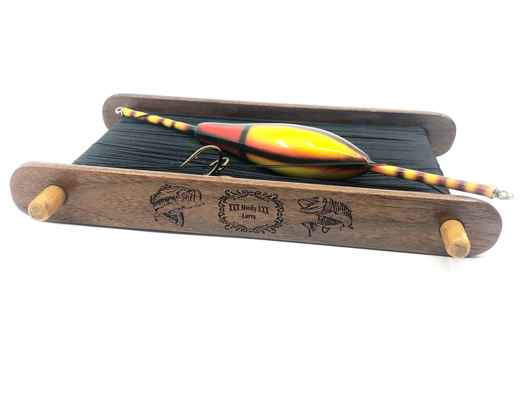 Musky Dan (XXX Lures) "Old Style Fishing Pole" w/Wooden Bobber, Yellow/Red/Black Color