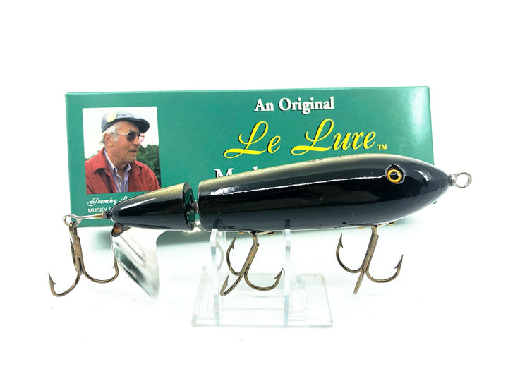 Le Lure Musky Surface Lure, Water Thumper, Black/Gold Back with Box