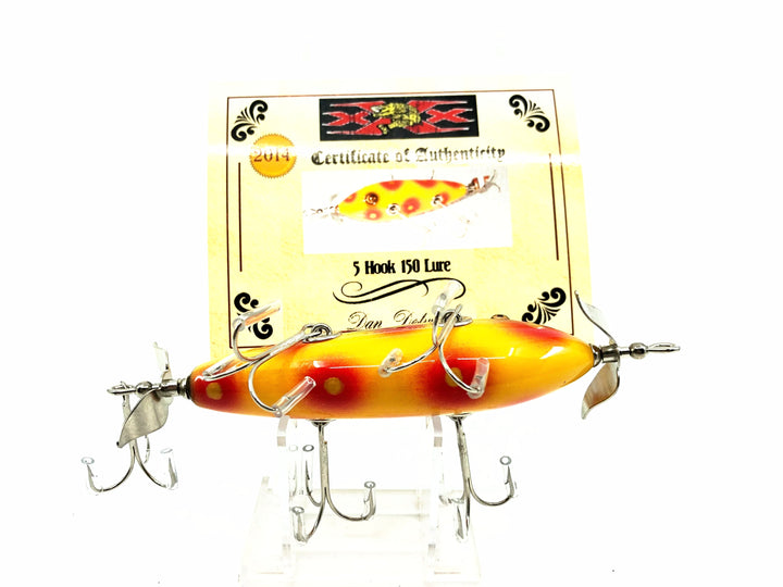 Musky Dan (XXX Lures) 5 Hook, Orange/Red & Gold Spots w/COA