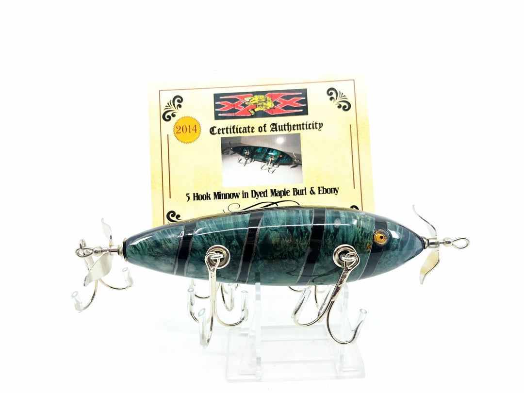 Musky Dan (XXX Lures) 5 Hook Minnow, Dyed Maple Burl & Ebony w/COA