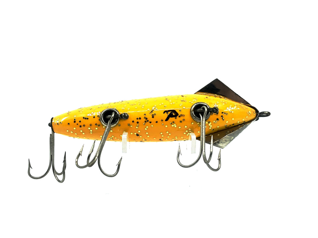 Heddon #1600 Deep Diving Dowagiac Minnow, Repainted Yellow/Silver Flitter Color